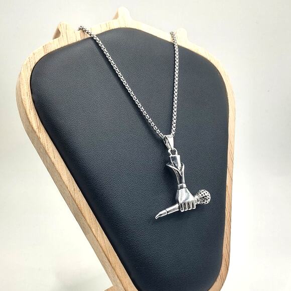 Stainless Steel Necklace Microphone Hand Rapper Music Hip-hop Fashion Gift New! - Picture 1 of 6